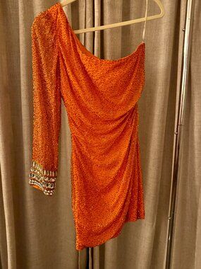 Orange Beaded Sherri Hill Dress 2